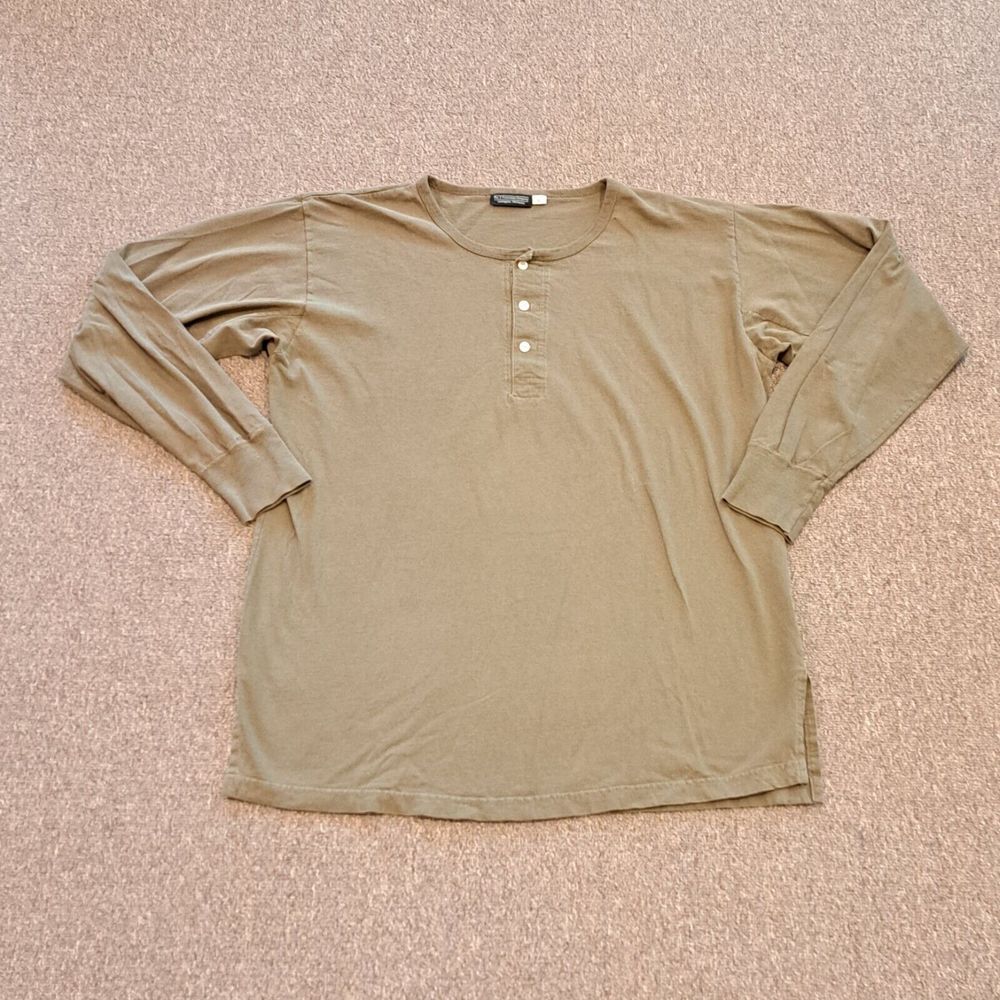 J Peterman Shirt Mens Large Henley‎ Beige Preppy Casual Adult Long Sleeve
